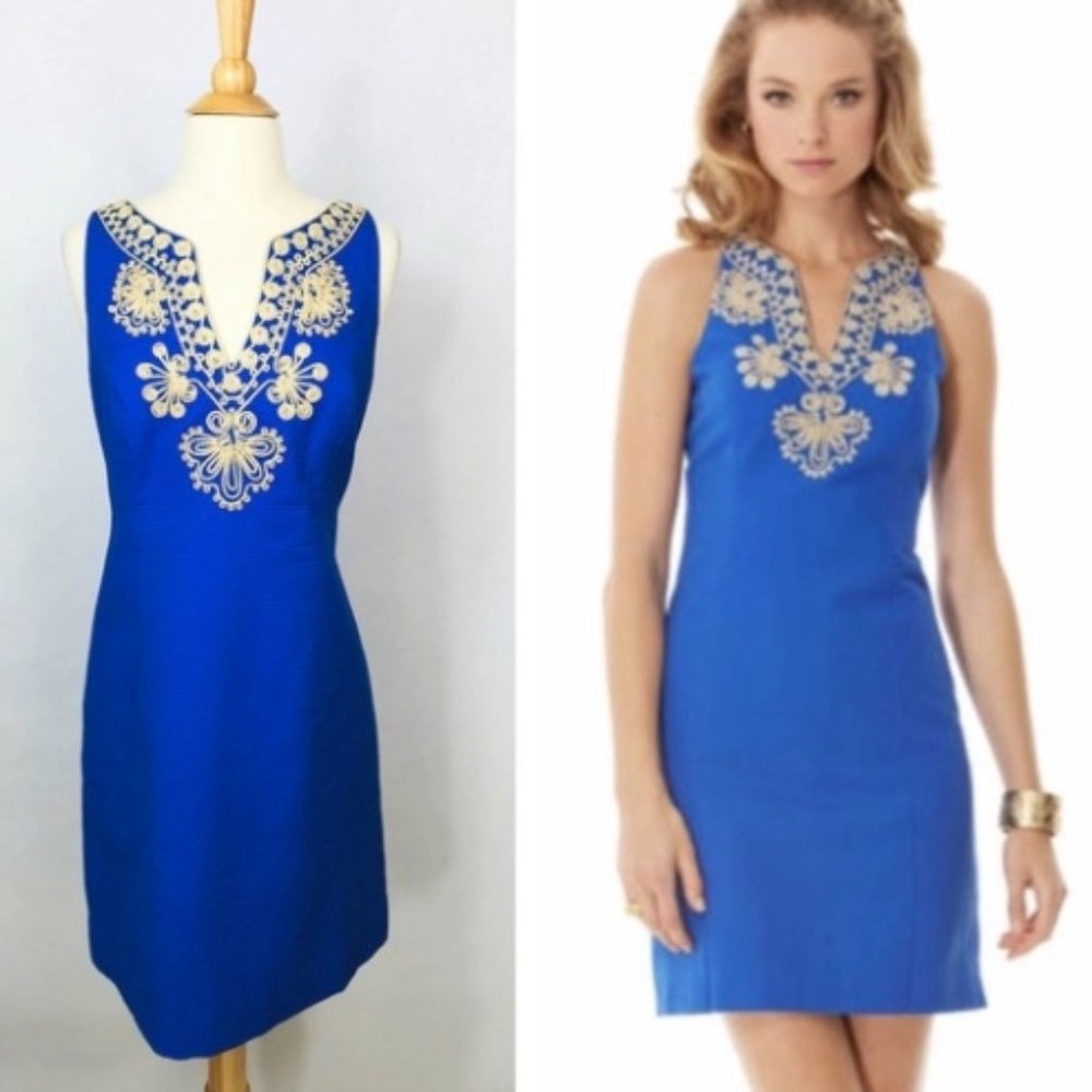 Lilly Pulitzer Gabby Shift Dress Royal Blue Gold